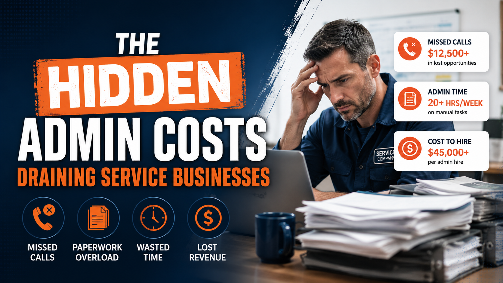 Service business owner reviewing administrative work and operational tasks