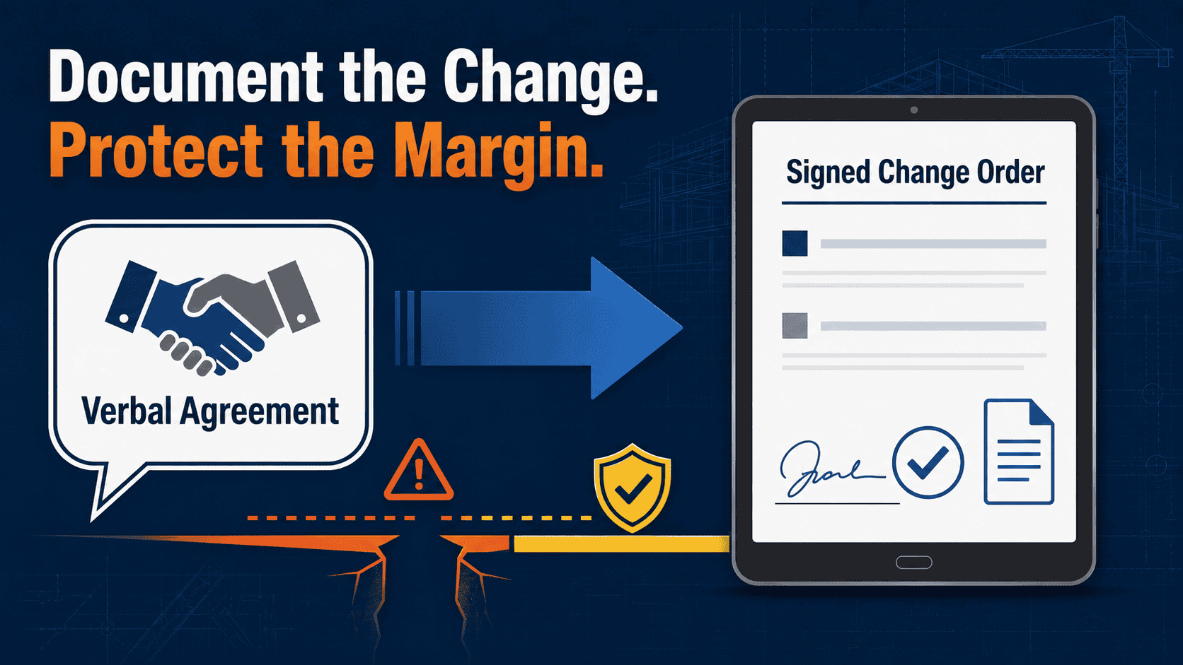 Construction change order form being signed on a job site tablet