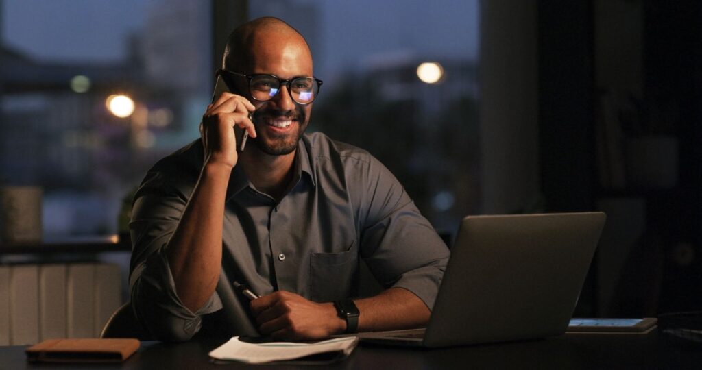 After hours answering service: business owner answering a call late in the evening